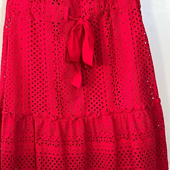 LIKELY Red Eyelet Dress Mini On Or Off Shoulder Cotton Woman’s Size 0 - Picture 4 of 8